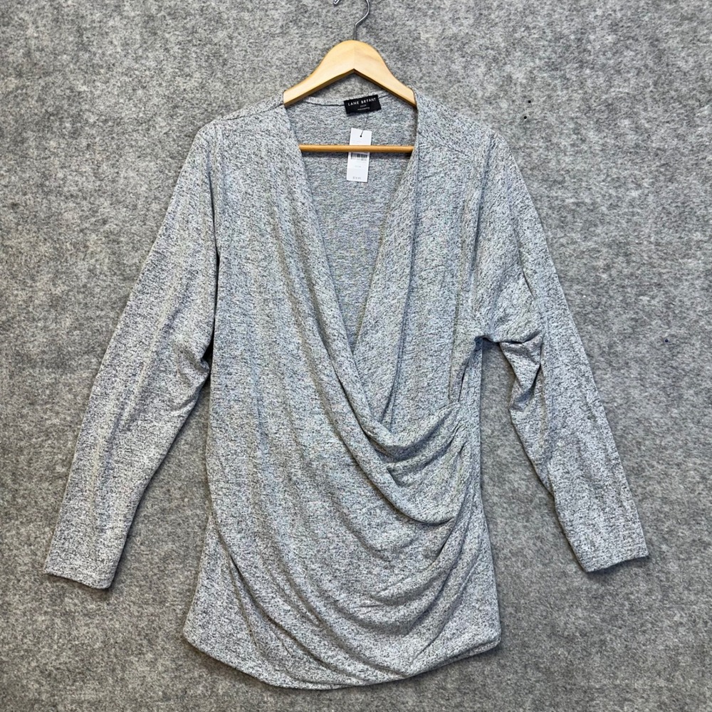 Lane Bryant Knit Top Women 22/24 Grey Heather Long Sleeve High-Low Hem 1134739